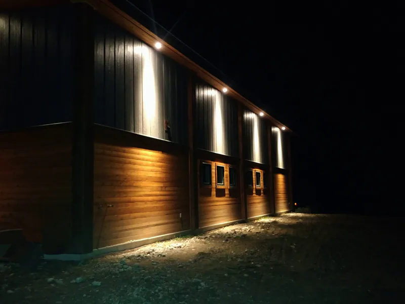 Directional soffit lights, Barndominium Flathead Montana Style by Built Right in Montana