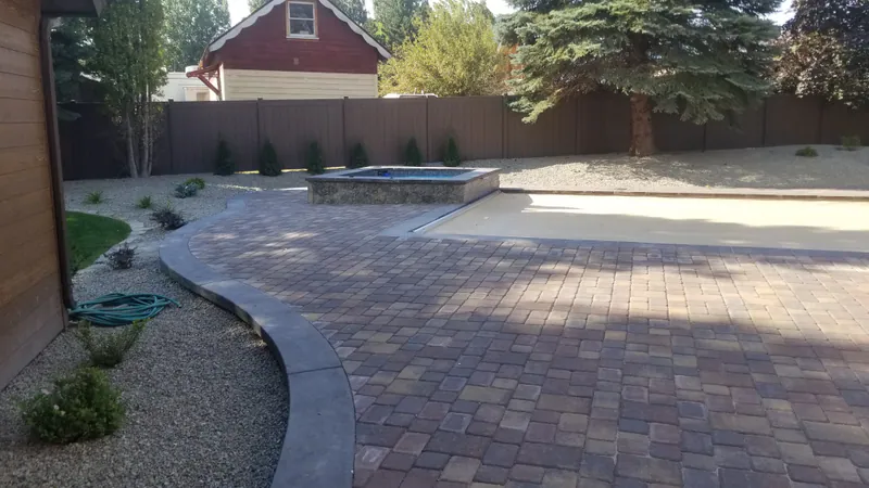 The patio and pool at the Flathead Lake remodel