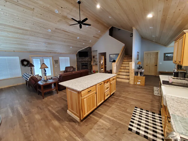 An open design under Montana pine ceilings, by Built Right in Montana