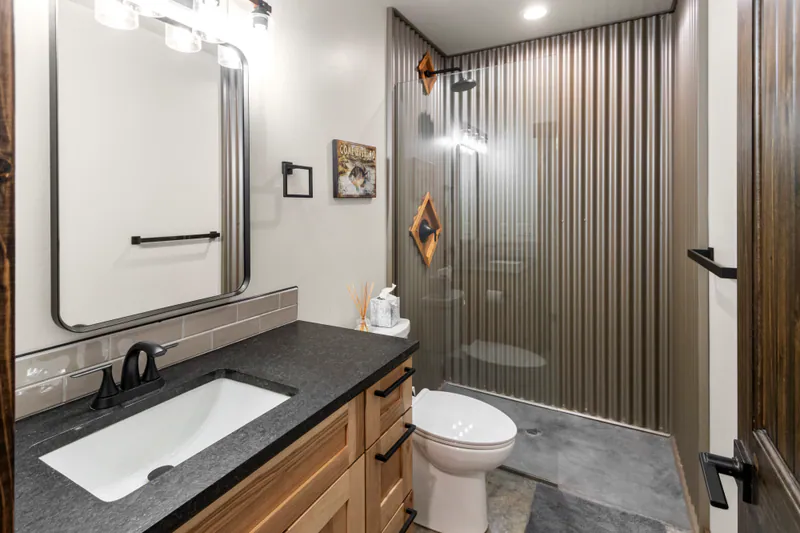 Full metal shower, Montana Lakefront Luxury Retreat by Built Right in Montana