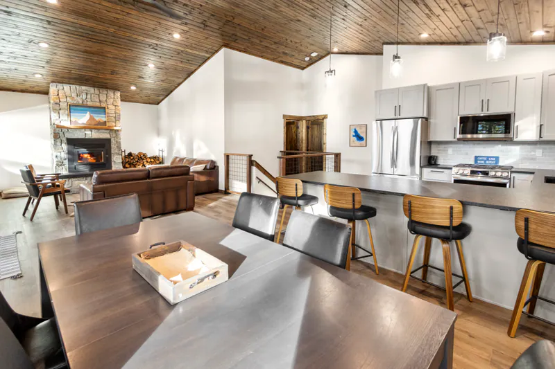 Vaulted wood ceilings in a Built Right lake homeuilt Right mountain modern home