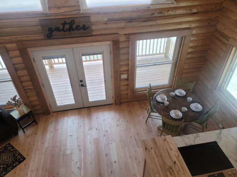 The view from the loft of a handcrafted Montana log home