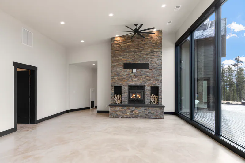Custom built fireplace and Montana views, Mountain Modern Living Flathead Montana by Built Right in Montana