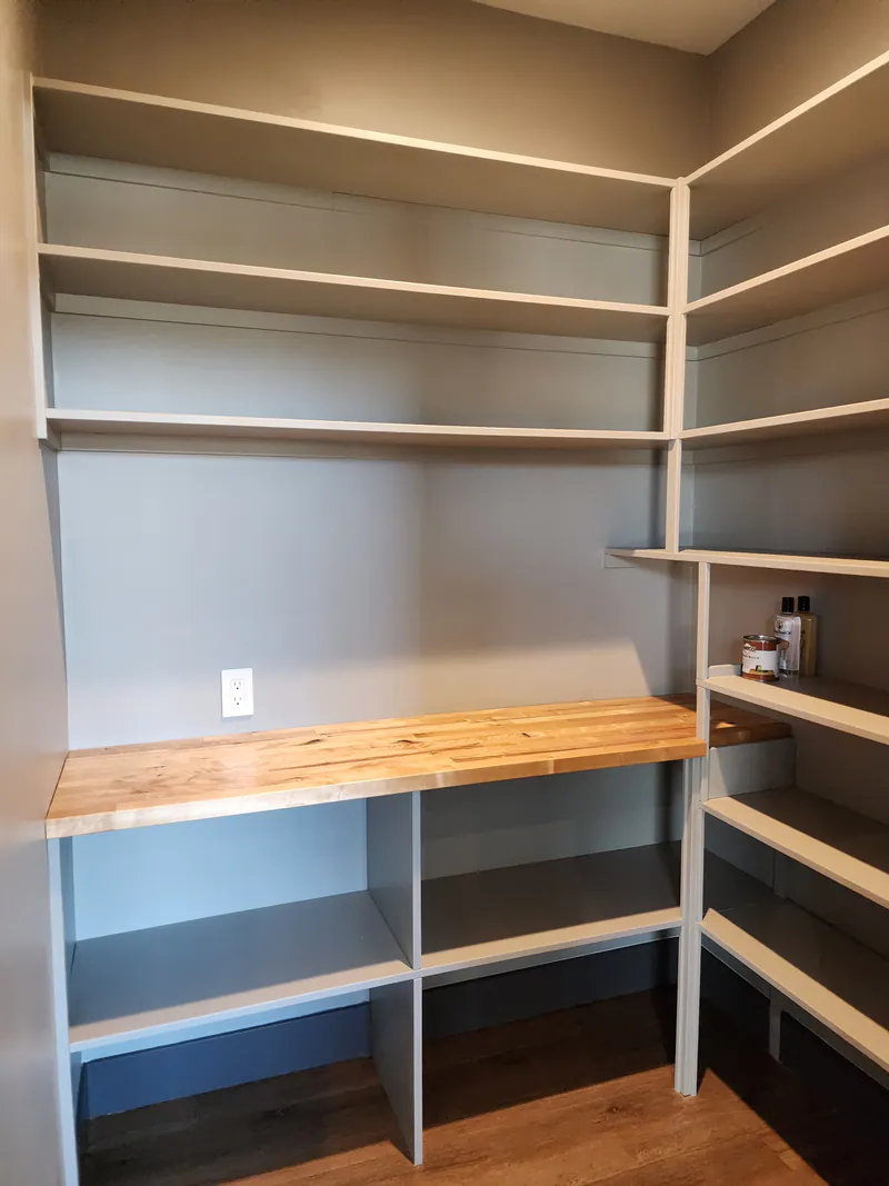Custom shelving with pantry coffee bar, River Frontage Montana Style by Built Right in Montana