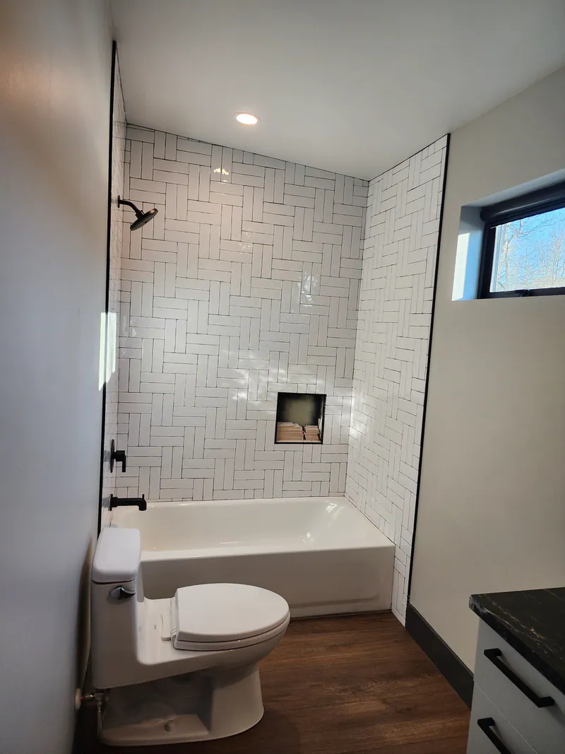 Custom stacked basket subway tile, River Frontage Montana Style by Built Right in Montana