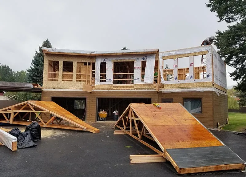 Remodels and renovations in Kalispell, Flathead Valley MT: a second-story addition being framed